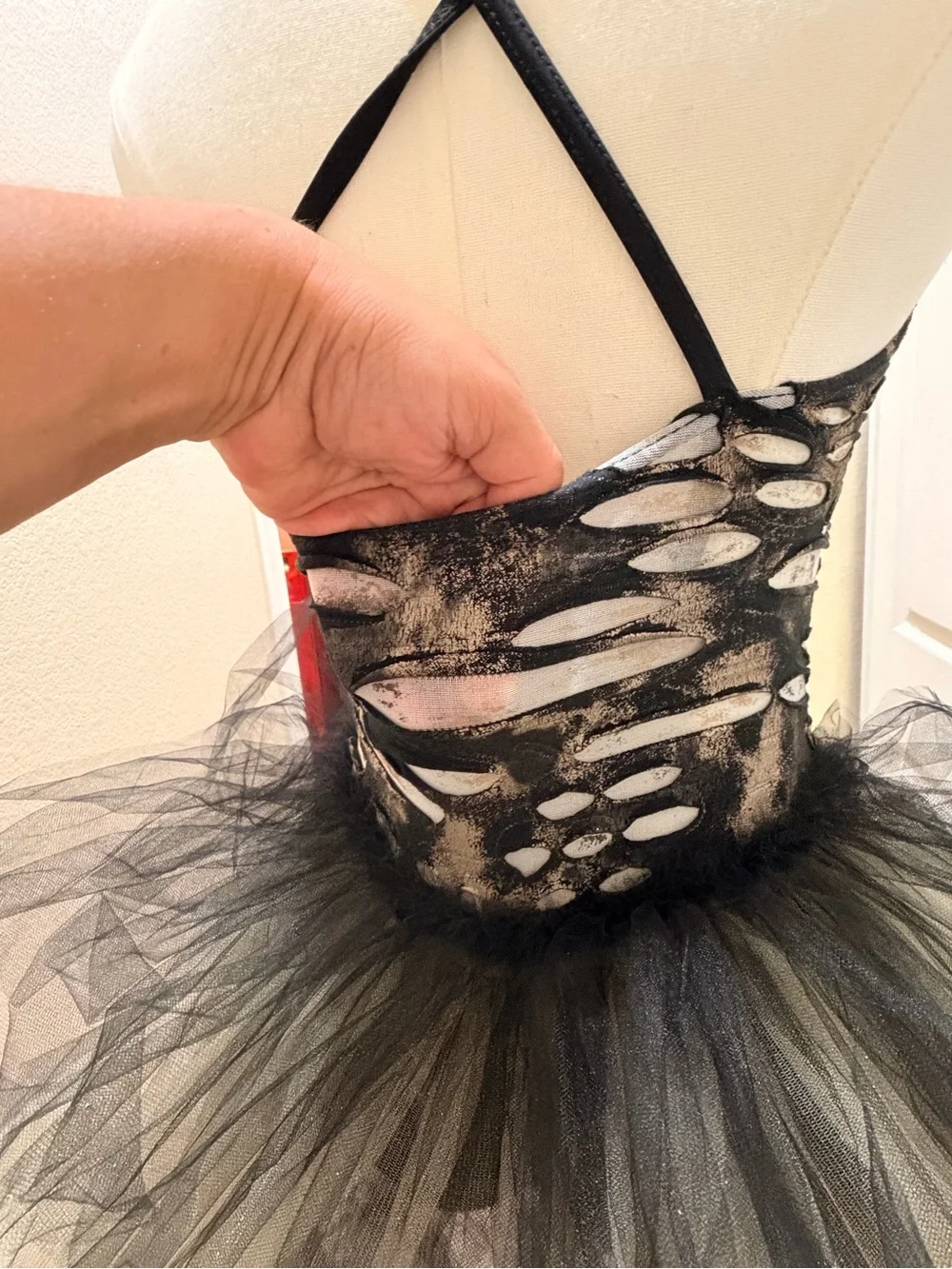 Black Tulle Crisscross Back Chemise with Layered Tulle Skirt